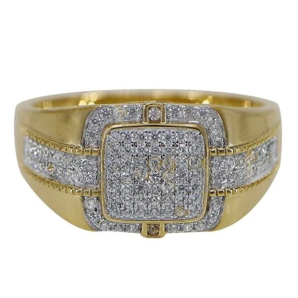14K Gold Plated Sterling Silver Diamond-Like CZ Wide Band Ring Stamped 925 - Picture 3 of 3